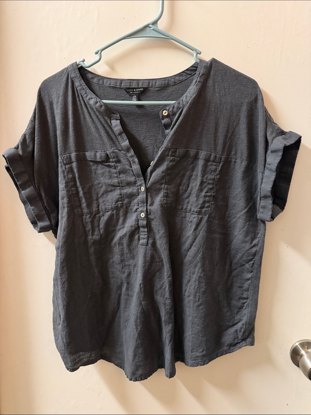 Lucky Brand Charcoal Short-Sleeve Button Henley